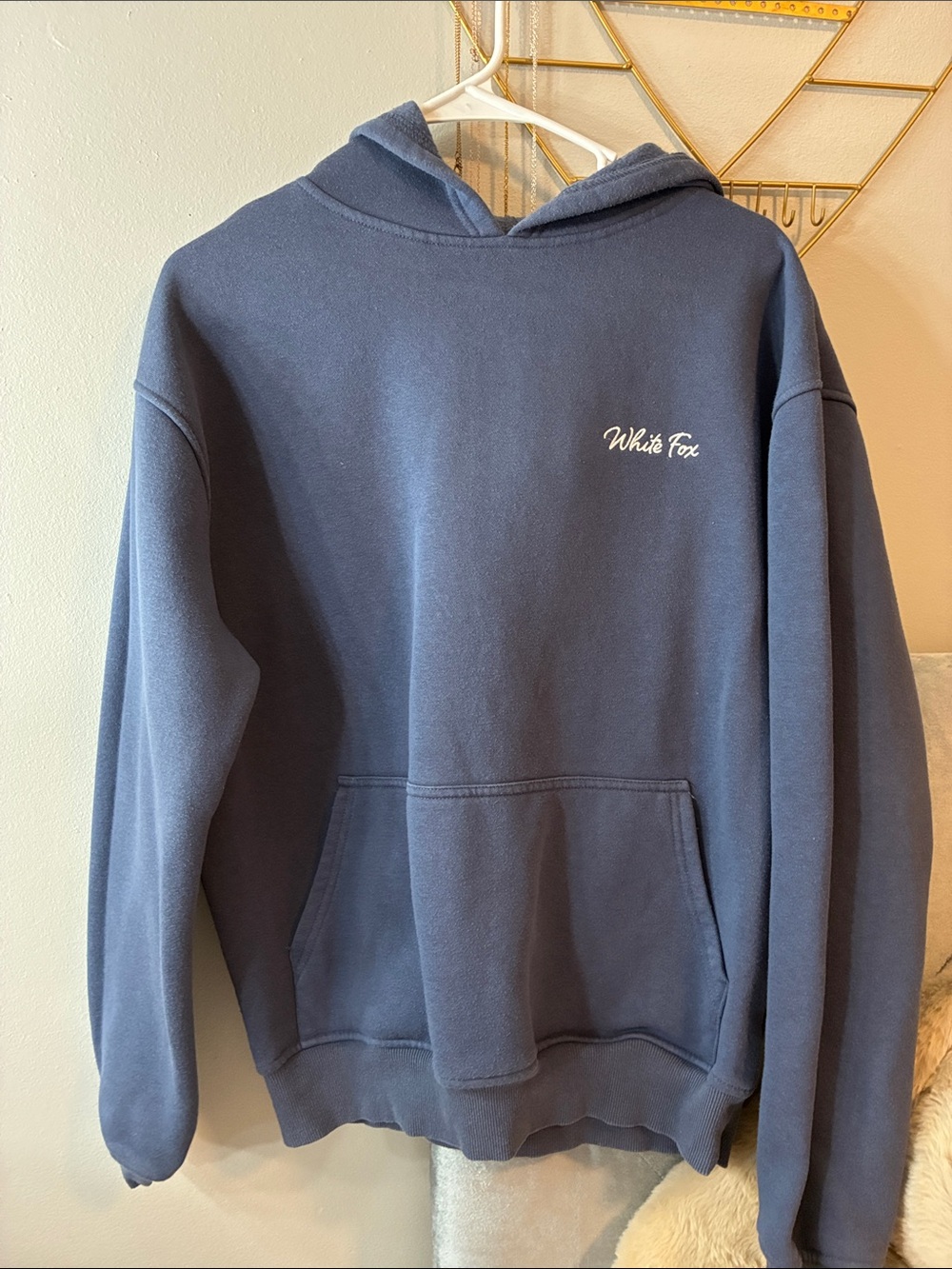White Fox Boutique Navy Script Logo Hoodie